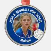 Blue Volleyball Player Photo Christmas Gift Ornament Aus Metall (Vorne)