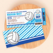 Blue Volleyball Ticket Pass Kinderdusche Einladung