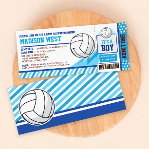 Blue Volleyball Ticket Pass Kinderdusche Einladung