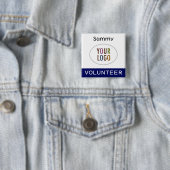 Blue Volunteer Pinback Abzeichen mit Logo Square Button (Beispiel)