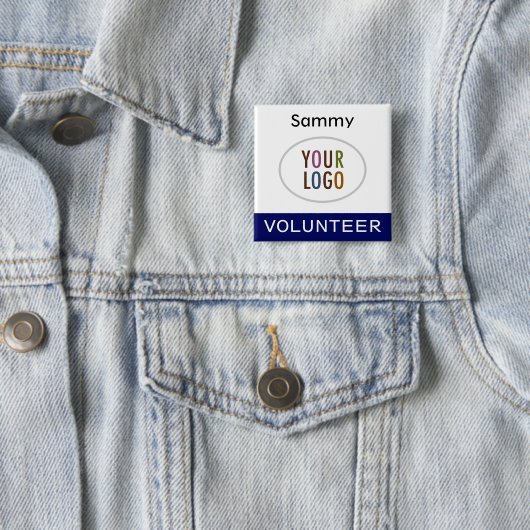 Blue Volunteer Pinback Abzeichen mit Logo Square Button (Beispiel)