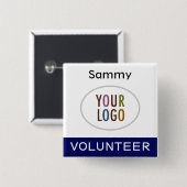 Blue Volunteer Pinback Abzeichen mit Logo Square Button (Vorne & Hinten)