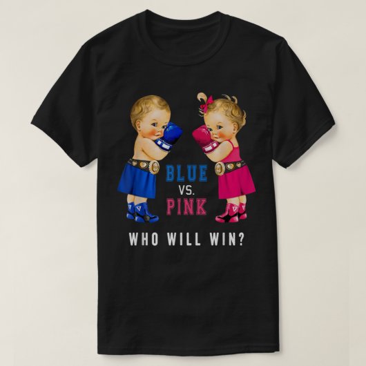 Blue vs Pink Boxing Babies Gender Reveal Party T-4 T-Shirt (Design vorne)