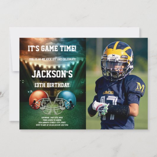 Blue vs Red Football Einladungen mit Foto (Vorderseite)