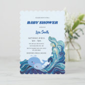 Blue Wales Baby Dusche Einladung (Stehend Vorderseite)