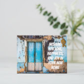 Blue wall & door neue Zuhause Gratulationen Postca Postkarte (Stehend Vorderseite)