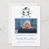 Blue Wappen Baby Boy Foto Geburtskarte Ankündigung (Vorderseite)