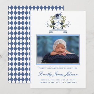 Blue Wappen Baby Boy Foto Geburtskarte Ankündigung