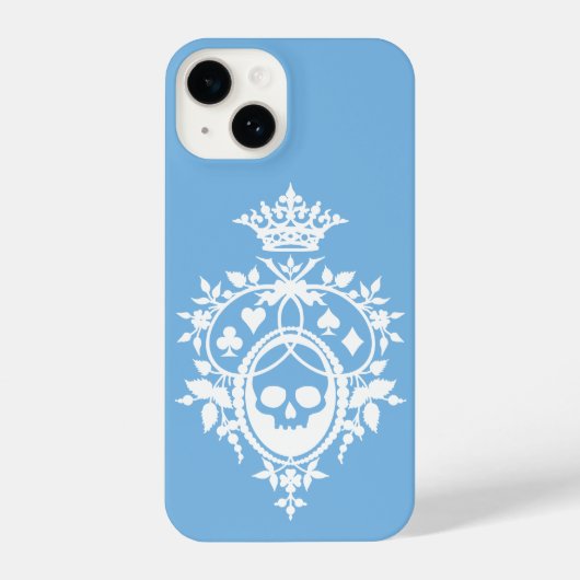 Blue Wappen mit Skull und Cardsuits iPhone 14 Fall Hülle (Rückseite)