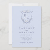 Blue Wappen Monogram Wedding Einladung (Vorderseite)