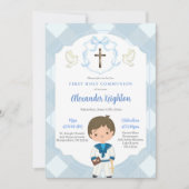 Blue Wappen Sailor Junge Erste Heilige Kommune Einladung (Vorderseite)