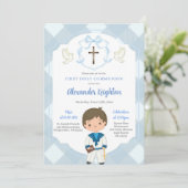 Blue Wappen Sailor Junge Erste Heilige Kommune Einladung (Stehend Vorderseite)