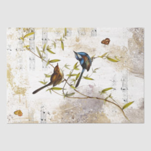 Blue Warbler Bird Butterfly Music Gold Decoute Seidenpapier