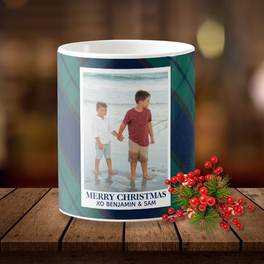 Blue Watch Blue Green Karierte Foto und Text Kaffeetasse