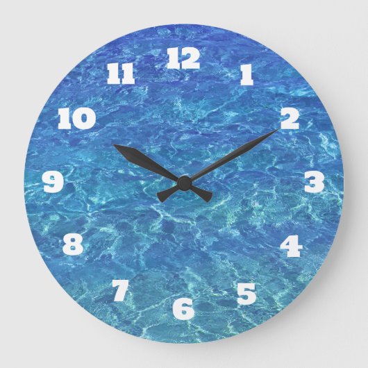 Blue Water Abstrakt Beach Coastal Schöne Dekoratio Große Wanduhr (Vorderseite)