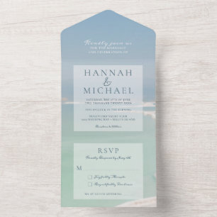 Blue Water Beach Ocean Wasserfarbe Hochzeit All In One Einladung