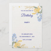 Blue Water Color Birthday Party Poster Einladung (Vorne/Hinten)