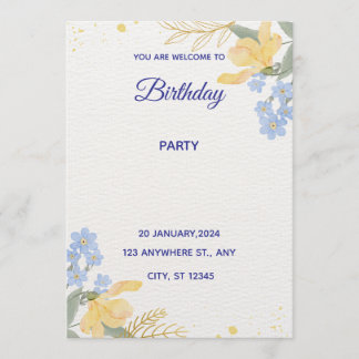 Blue Water Color Birthday Party Poster Einladung