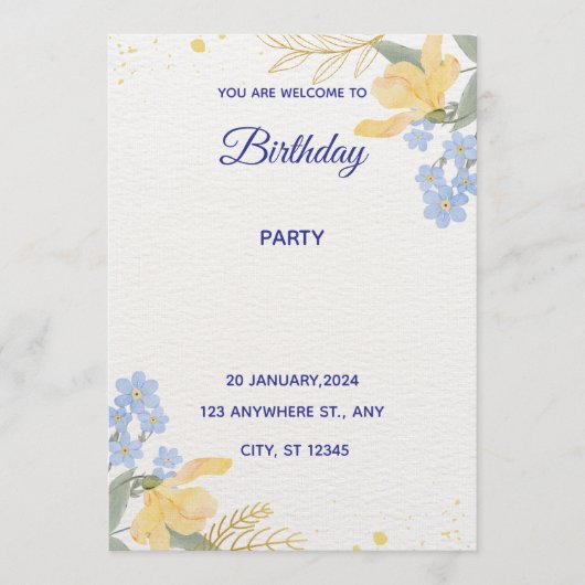 Blue Water Color Birthday Party Poster Einladung (Vorderseite)