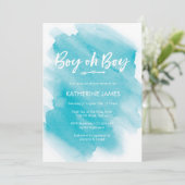 Blue Water Color Boy Baby Dusche Einladung (Stehend Vorderseite)
