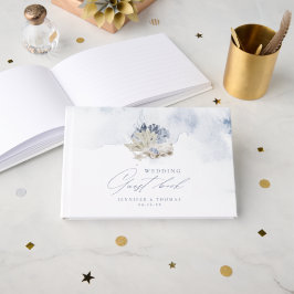 Blue Water color coral & seashells beach Wedding Gästebuch