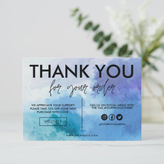 Blue Water Color Danke Media Insert (Stehend Vorderseite)