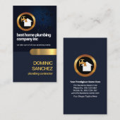 Blue Water Drop Layer Gold Tab Klempner Visitenkarte (Vorne/Hinten)