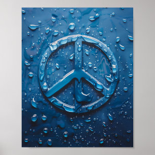 Blue Water Droplet Peace Symbol Poster