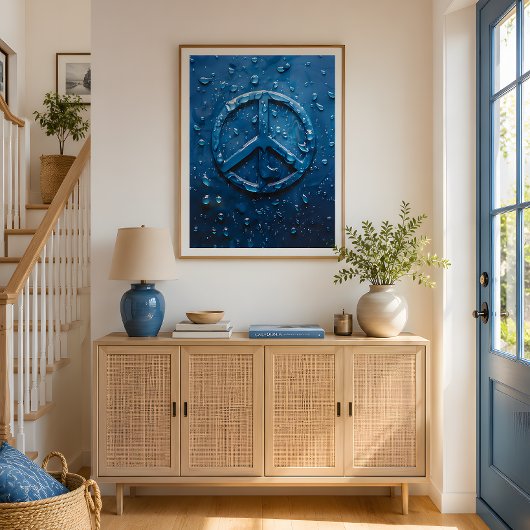 Blue Water Droplet Peace Symbol Poster