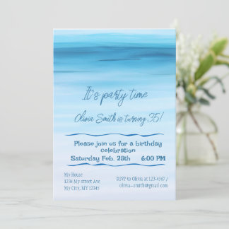 Blue Water Farbe Ozean Geburtstagsparty minimalist Einladung