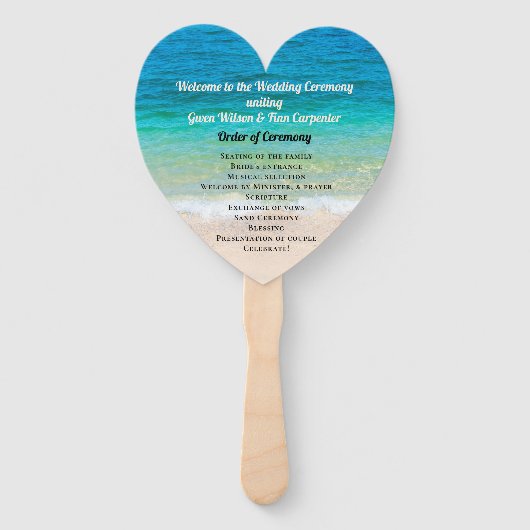 Blue Water Heart Shaped Wedding Fan Programm Fächer (Vorderseite)