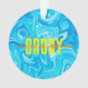 Blue Water I LIEBE SURFNAME Ocean Beach Fun Orn Ornament