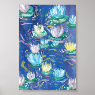 Blue Water Lilies Print, Value Poster Paper