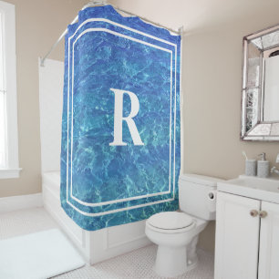 Blue Water Monogram Name Ocean Sea Pool Duschvorhang