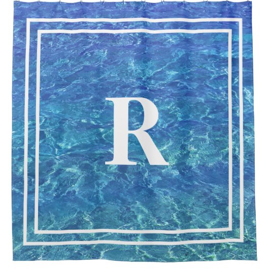 Blue Water Monogram Name Ocean Sea Pool Duschvorhang (Vorderseite)