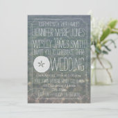Blue Water + Sand Dollar Moderne Beach Hochzeit Einladung (Stehend Vorderseite)