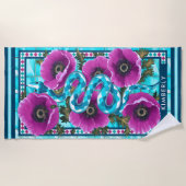 Blue Water Schlange & Pink Blume Pool Custom Strandtuch (Vorderseite)