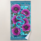 Blue Water Schlange & Pink Blume Pool Custom Strandtuch (Vorderseite)