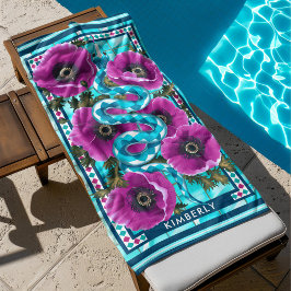 Blue Water Schlange & Pink Blume Pool Custom Strandtuch