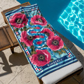 Blue Water Schlange & Pink Blume Pool Custom Strandtuch