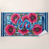 Blue Water Schlange & Pink Blume Pool Custom Strandtuch (Vorderseite)