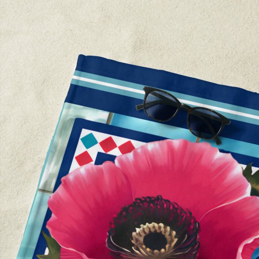 Blue Water Schlange & Pink Blume Pool Custom Strandtuch (Beispiel)