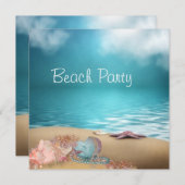 Blue Water Seashells Sand Beach Party Einladung (Vorne/Hinten)