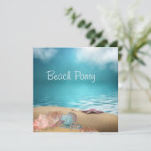 Blue Water Seashells Sand Beach Party Einladung (Stehend Vorderseite)