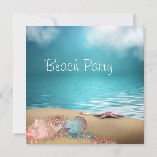 Blue Water Seashells Sand Beach Party Einladung (Vorderseite)