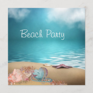 Blue Water Seashells Sand Beach Party Einladung