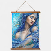 Blue Water Wave Goddess Fantasy Art Wandteppich Mit Holzrahmen (Vorderseite 2)