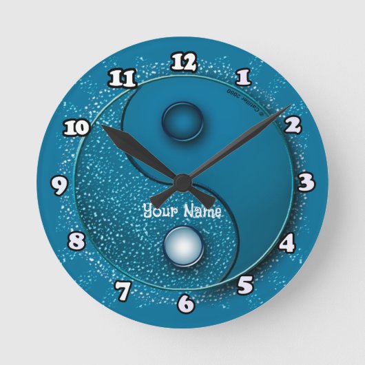 Blue Water Yin Yang Clock Runde Wanduhr (Vorderseite)