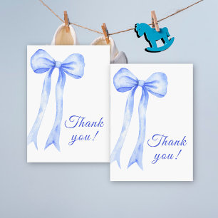 Blue Watercolor a Bow Boy Baby Dusche Dankeskarte