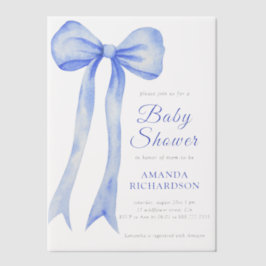 Blue Watercolor a Bow Boy Baby Dusche Pergament Einladungen
